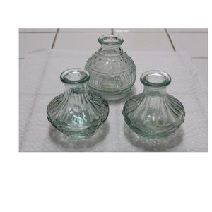Authentic Recycled Glass Mini Bottles Textured Green Set of 3 Made in Spain